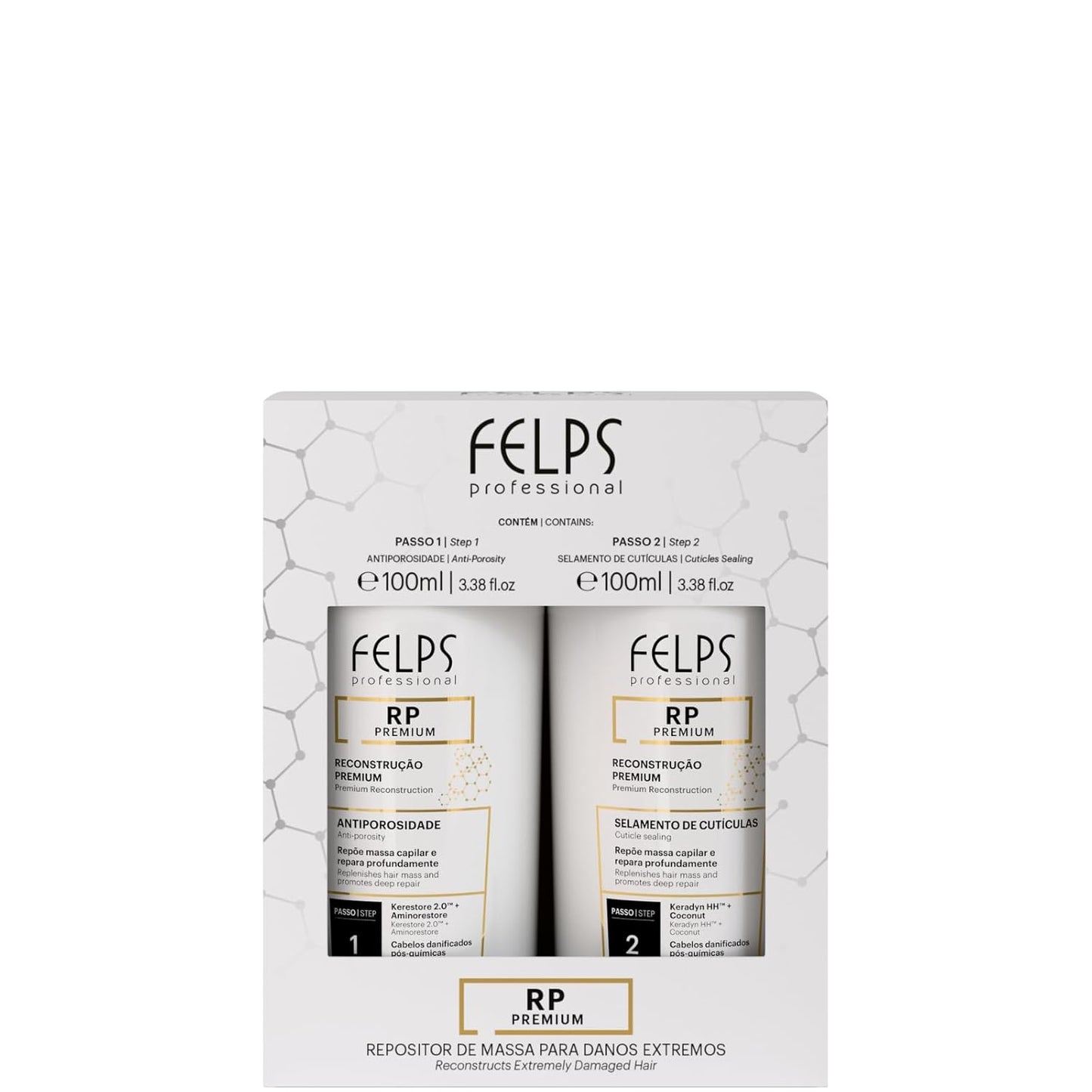 Felps Professional Hair Reconstruction Treatment - Anti-Porosity Deep Repair System for Damaged Hair | 2x100ml (3.38 fl. oz)