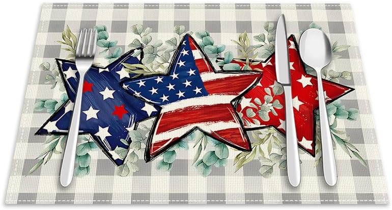 Retro Stars Independence Day Placemats - 250th Anniversary Table Mats for July 4th | 18 x 12 Inch Kitchen Decor