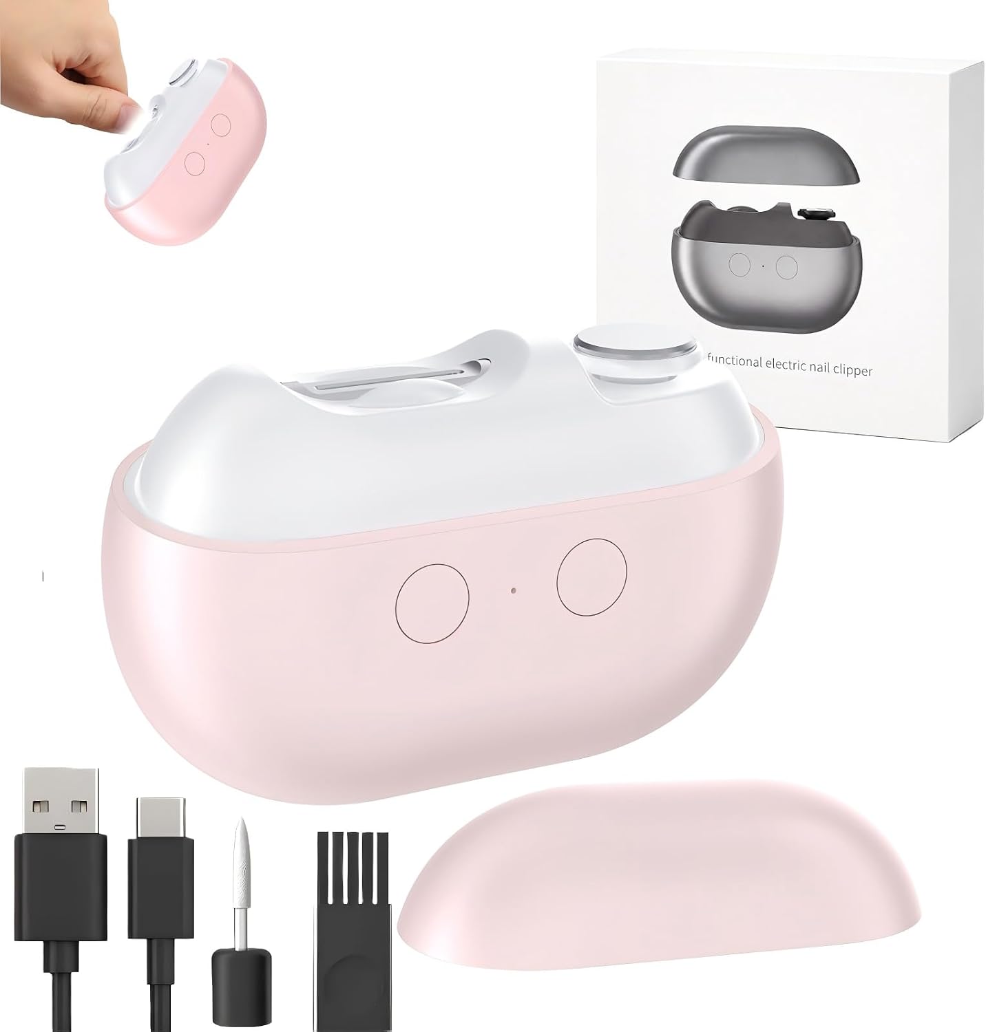 Electric Nail Clipper for Seniors - 3 in 1 Rechargeable Trimmer with LED Light | Quiet Portable Grooming Tool in Gray