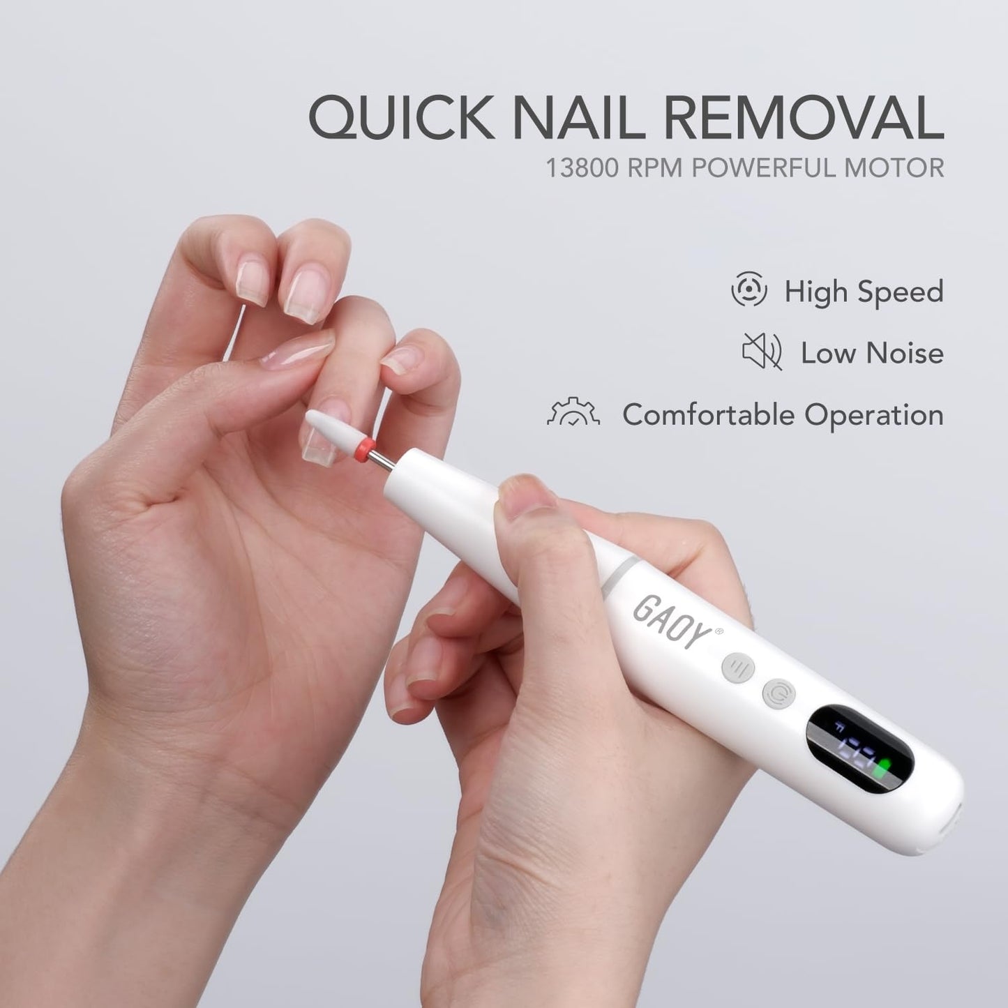 Cordless Nail Drill - Rechargeable Electric Nail File with LED Display | Lightweight Manicure & Pedicure Tool for Gel & Acrylic Removal, White