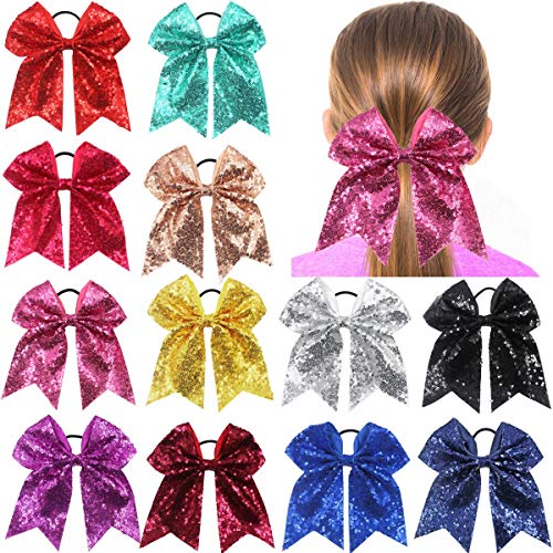 Multi-Colored 12PCS 8-Inch Sparkly Cheer Hair Bows for Girls & Teens