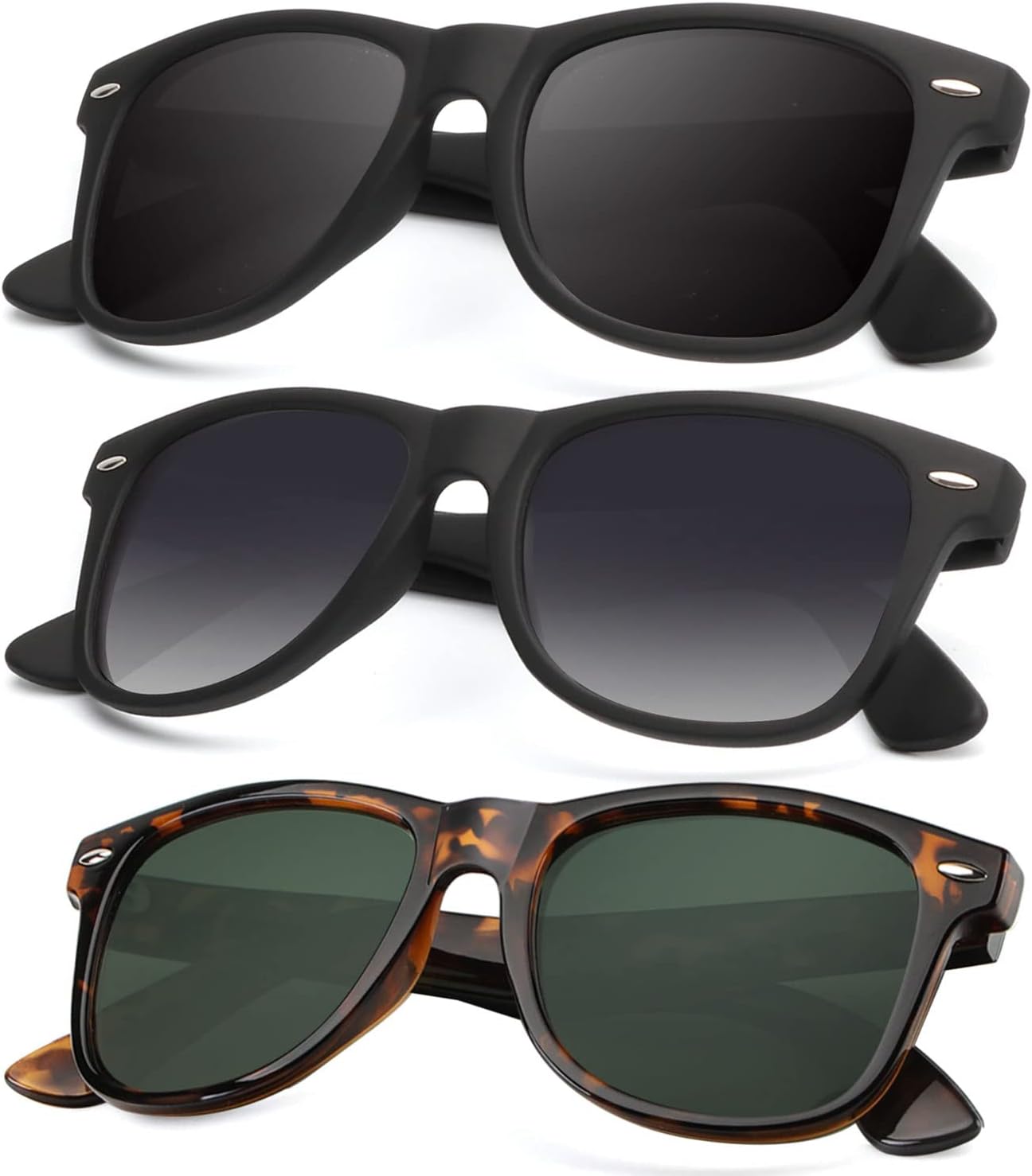 KALIYADI Polarized Sunglasses - Matte Finish, UV Blocking, Color Mirror Lenses | 3-Pack for Men & Women