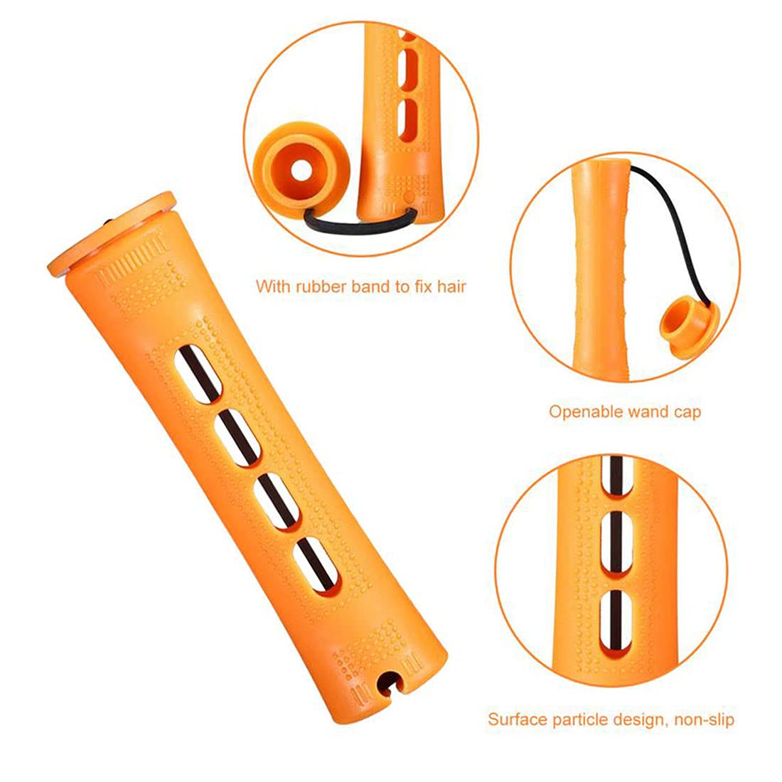CLIONE 60pcs Perm Rods Set - Non-Slip Plastic Cold Wave Rollers for Long & Short Hair | 0.87 Inch Orange Curling Rods