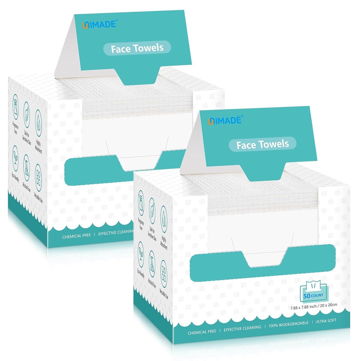 Ultra Soft Disposable Face Towels | 100 Count Lint-Free Towelette for Sensitive Skin - 2 Boxes