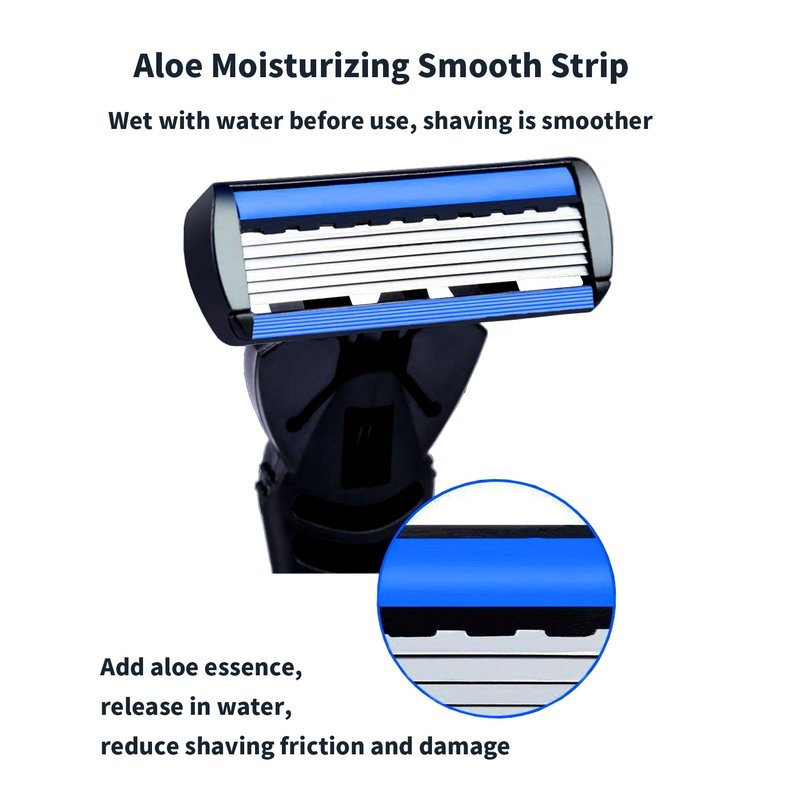 Mens Razor 6 Blade Refills，6 Blade Razor Cartridges with Lubricating Strip,Delivers a Clean, Close Shave,18 Count - blue