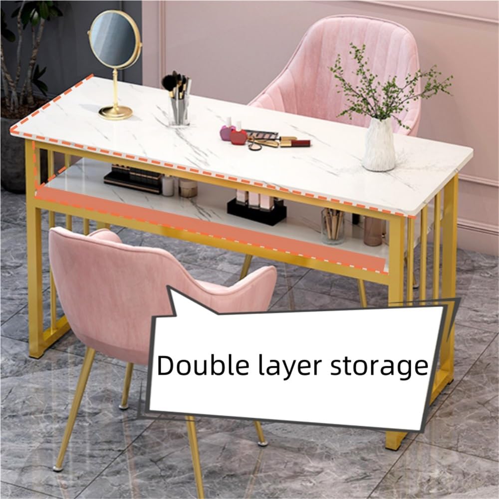 Vpswekans Professional Nail Table with Marble Texture, Double Manicure Desk for Nail Tech, Salon Decor and Beauty Supplies (31.5 * 15.7 * 30.7in)