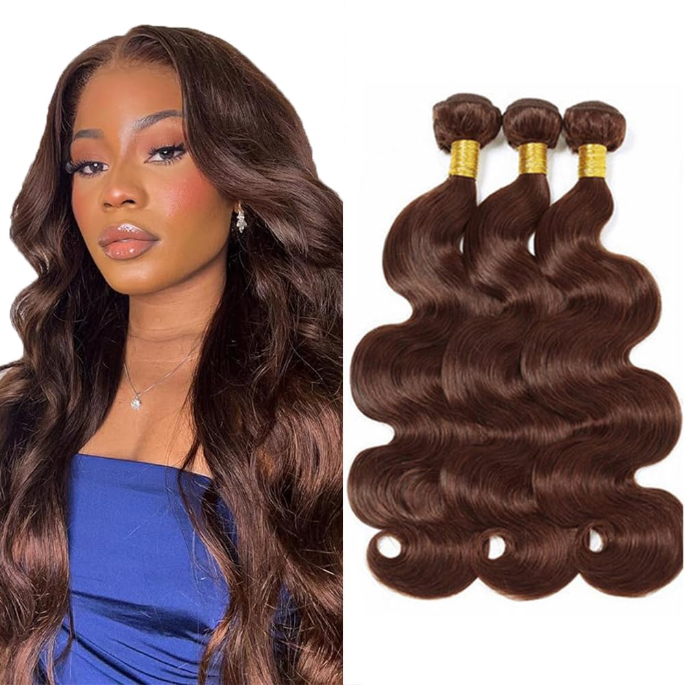 #4 Chocolate Brown Bundles Human Hair Body Wave Bundles 26 28 30 Inch Body Wave Bundles Unprocessed Brazilian Virgin Hair Deals Quick Weave Hair Extensions 3 Bundle 50 Gram Per Bundle