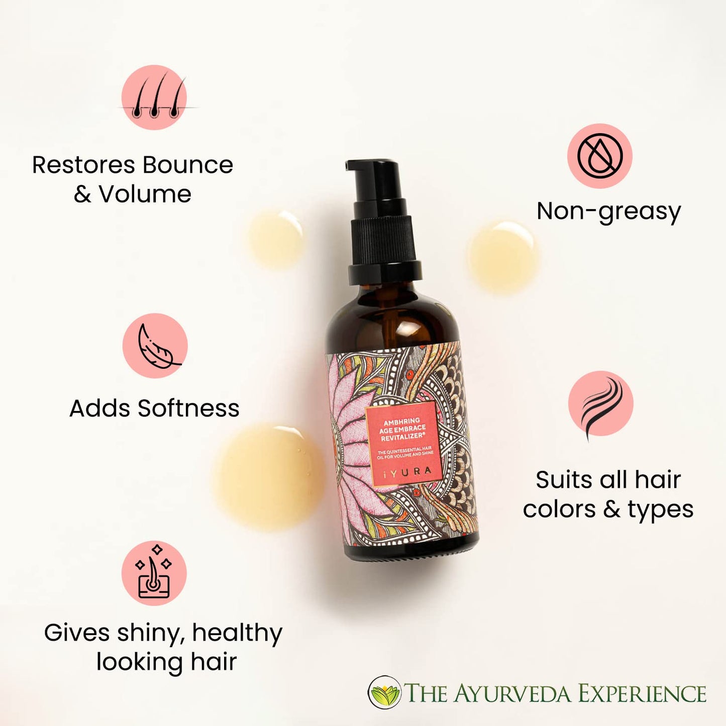 iYURA Ambhring Age Embrace Hair Oil - Pro-Age Moisturizer for Bouncy, Shiny Hair | 3.4 fl oz