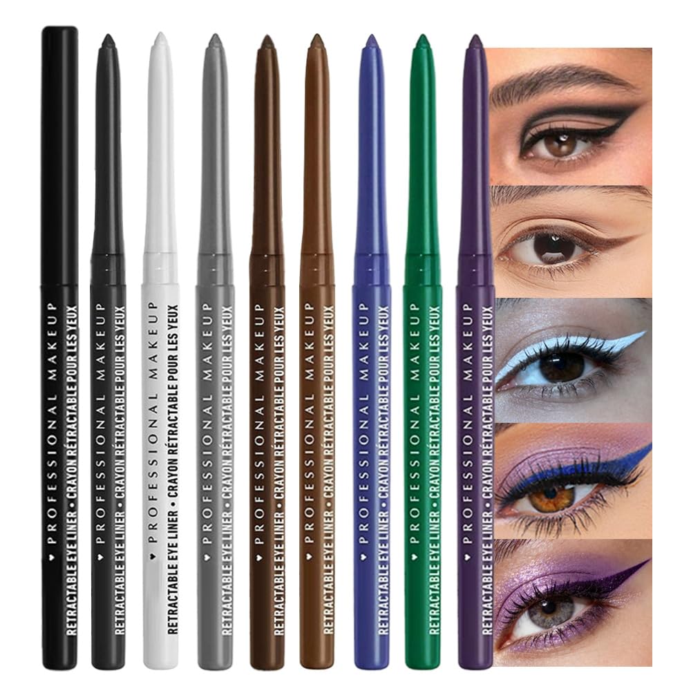 Retractable Creamy Eyeliner & Eyeshadow Sticks - Ultra Pigmented Matte Finish | 4 Pcs in Black, White, Brown, Blue, Purple, Green, Gray