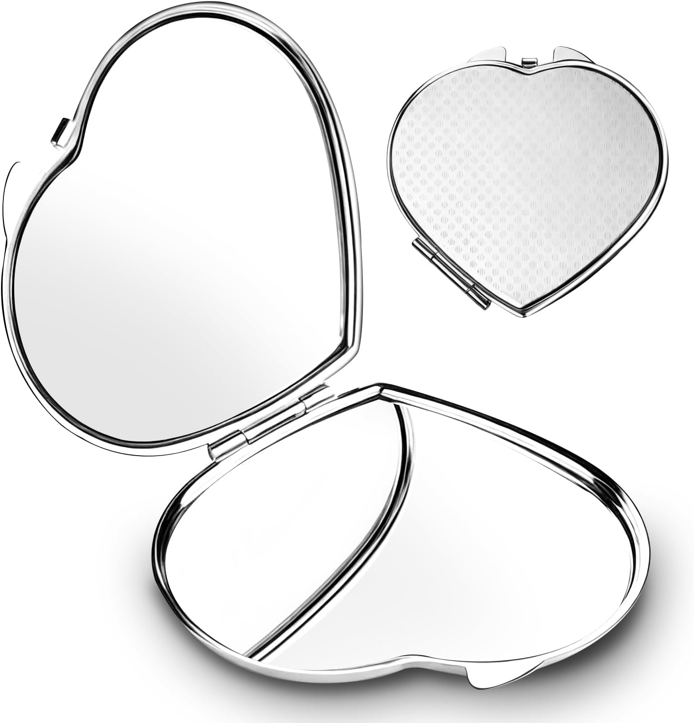 Heart Compact Travel Mirror - Double-Sided Portable Metal Folding Design | Scratch-Resistant, Elegant & Pocket-Sized