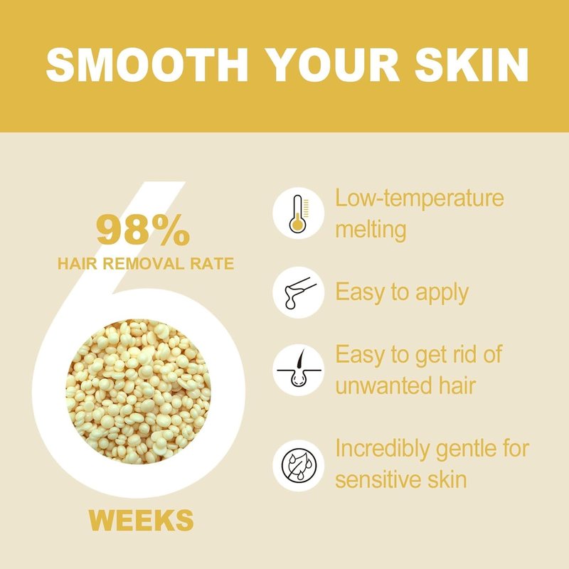 Vanilla Cream Hard Wax Beads 3lb, Gentle Creamy Brazilian Stripless Wax for Sensitive Skin, Low Temp Hair Removal Wax for Face, Bikini, Underarms & Full Body, Resealable Bag with 5 Sticks