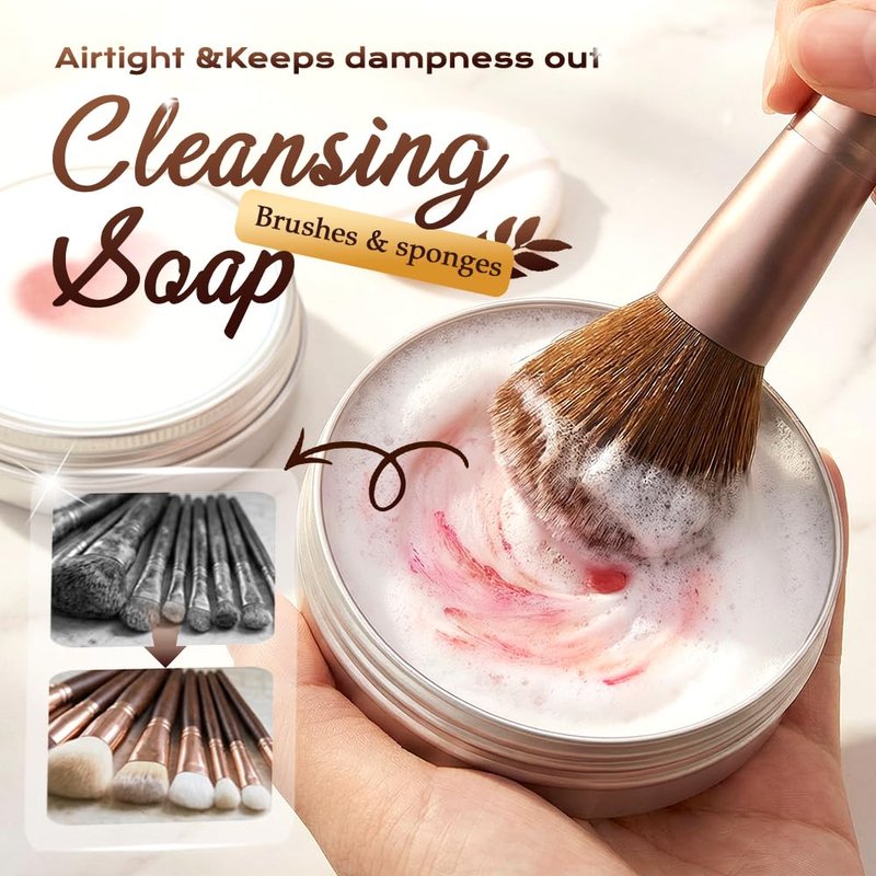 Makeup Brush Cleaner Soap - 2-in-1 Solid Balm with Silicone Cleaning Pad | Deep Clean Waterproof Makeup for All Brushes & Sponges (Heart 100g)
