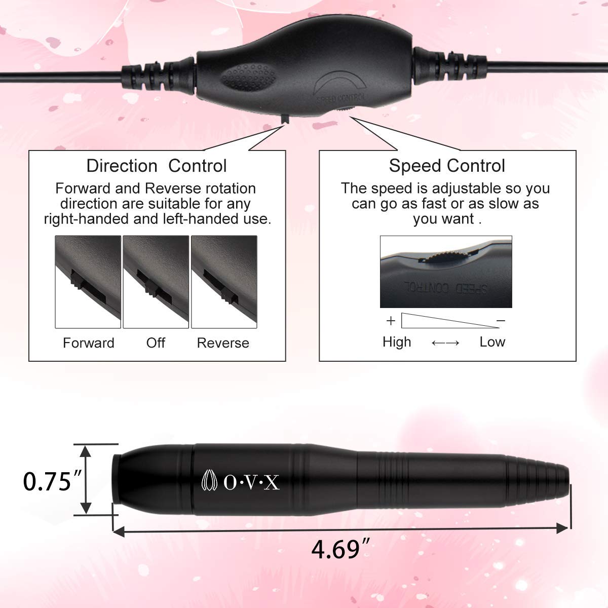 Professional Manicure Pedicure Set - Electric Nail File Kit with Portable Nail Drill Machine, Polishing Shape Tools for Acrylic Gel Nails, Includes Nail Drill Bits, Sanding Bands and Brush (Black)