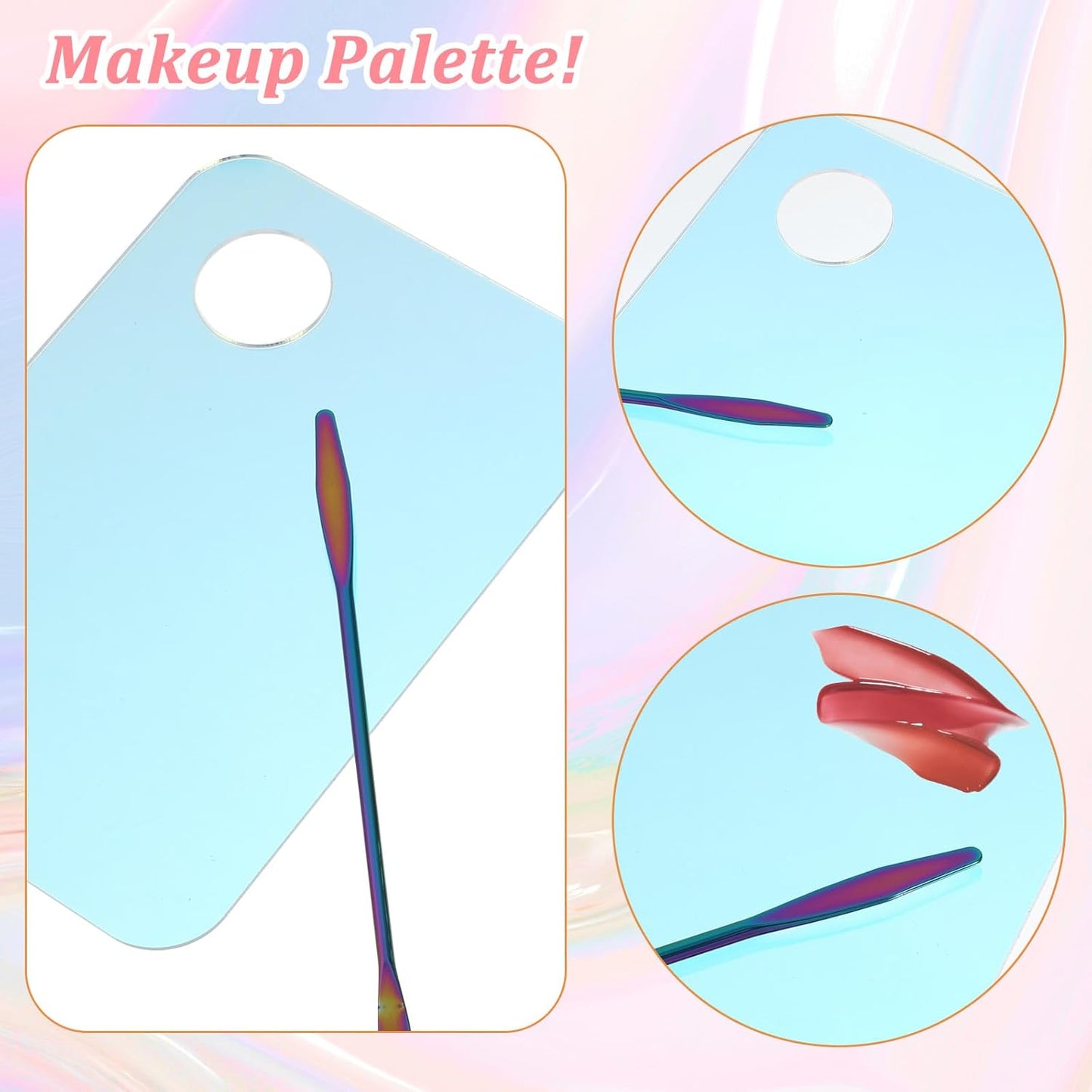4-Piece Foundation Mixing Palette - Reusable Makeup Tray with Spatula for Foundation, Eyeshadow & Lipstick | Blue & White