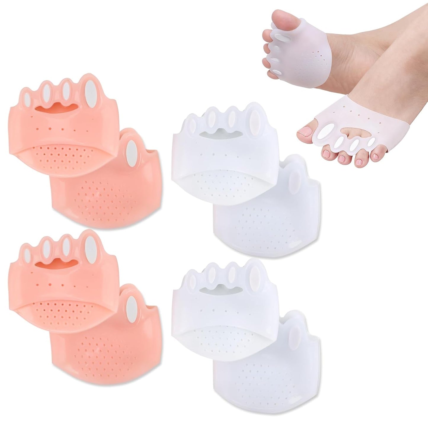 Silicone Toe Separators - Bunion Corrector & Toe Straightener | Soft, Breathable Cushions (4 Pairs)