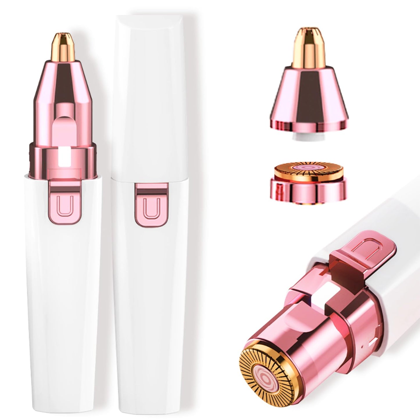 Facial Hair Remover for Women - White USB Rechargeable Eyebrow Trimmer & Face Shaver with LED Light, 2-in-1 Hair Removal Device for Smooth Skin