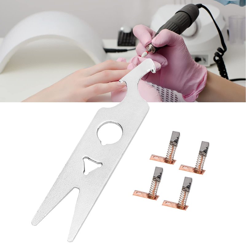 Luatoxry Nail Drill Carbon Brush, 2 Pairs Nail Polishing Parts, Alloy Nail Drill Handpiece Accessories, Polishing Machine Carbon Brush Wrench Set for Home, Salon, 0.6x3.1x0.1in