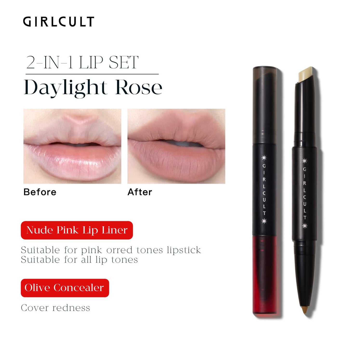 GIRLCULT Nude Lip Liner and Lip Concealer Duo, Lip Contour Pencil