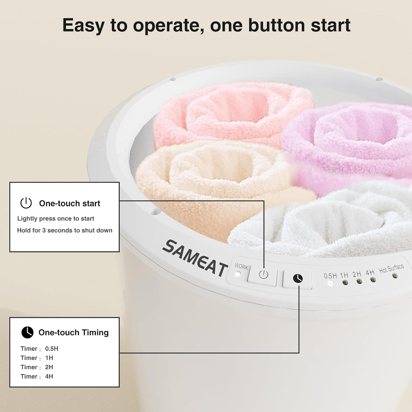 Heated Towel Warmer Bucket - Large Capacity with Wood Handle & Auto Shut Off | Fits Two 40"x70" Towels, White