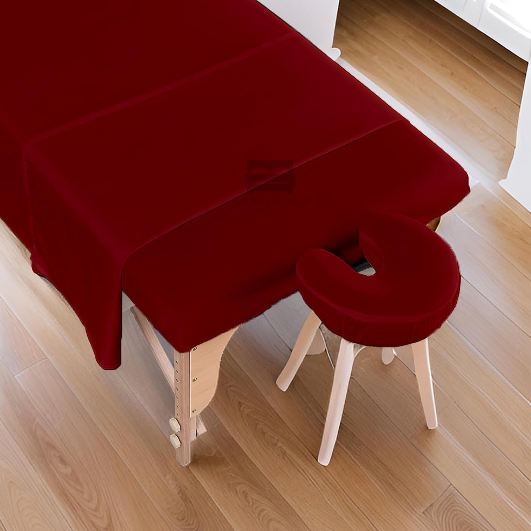Cottingon 3 Piece Massage Table Sheet Set - 100% Brushed Microfiber, Wrinkle-Free | Fits 36" x 77" Massage Beds, Burgundy
