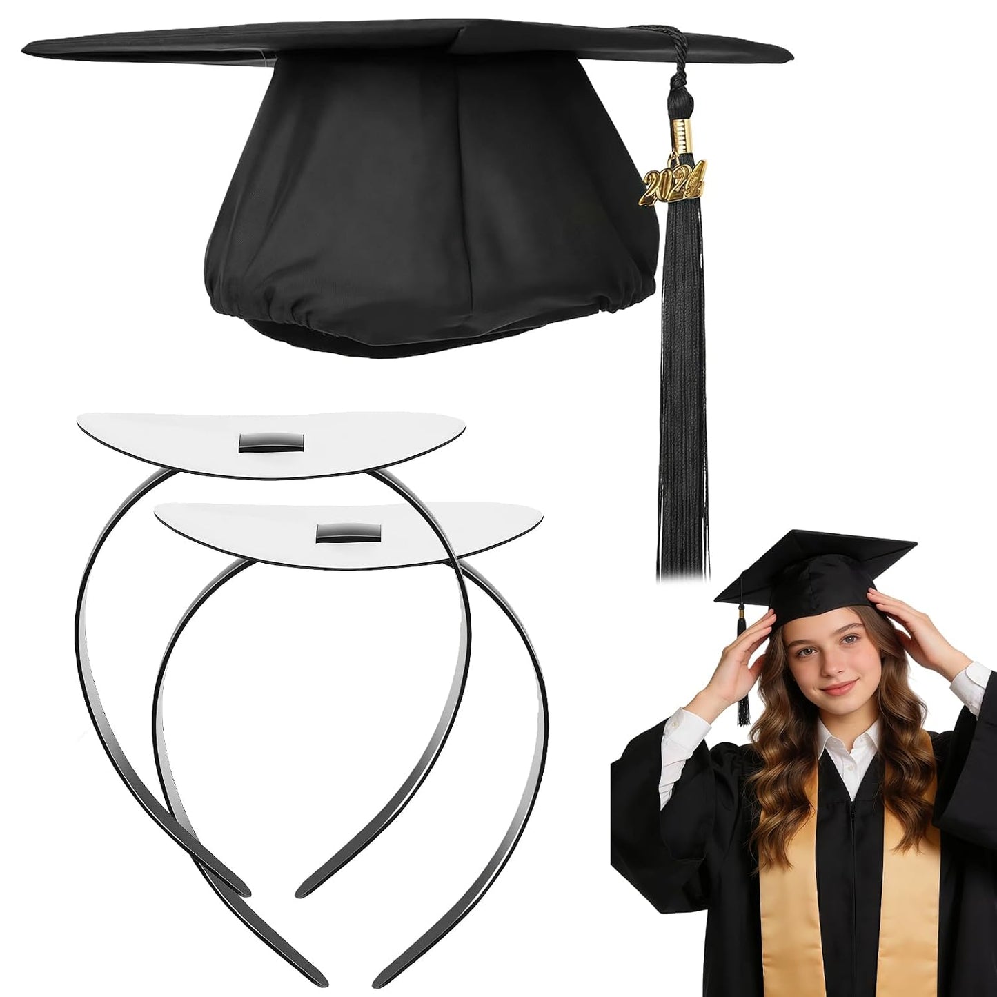 Graduation Cap Headband Insert - Firm Anti-Fall Hair Band for DIY Gifts | 2 Pcs, Square Design