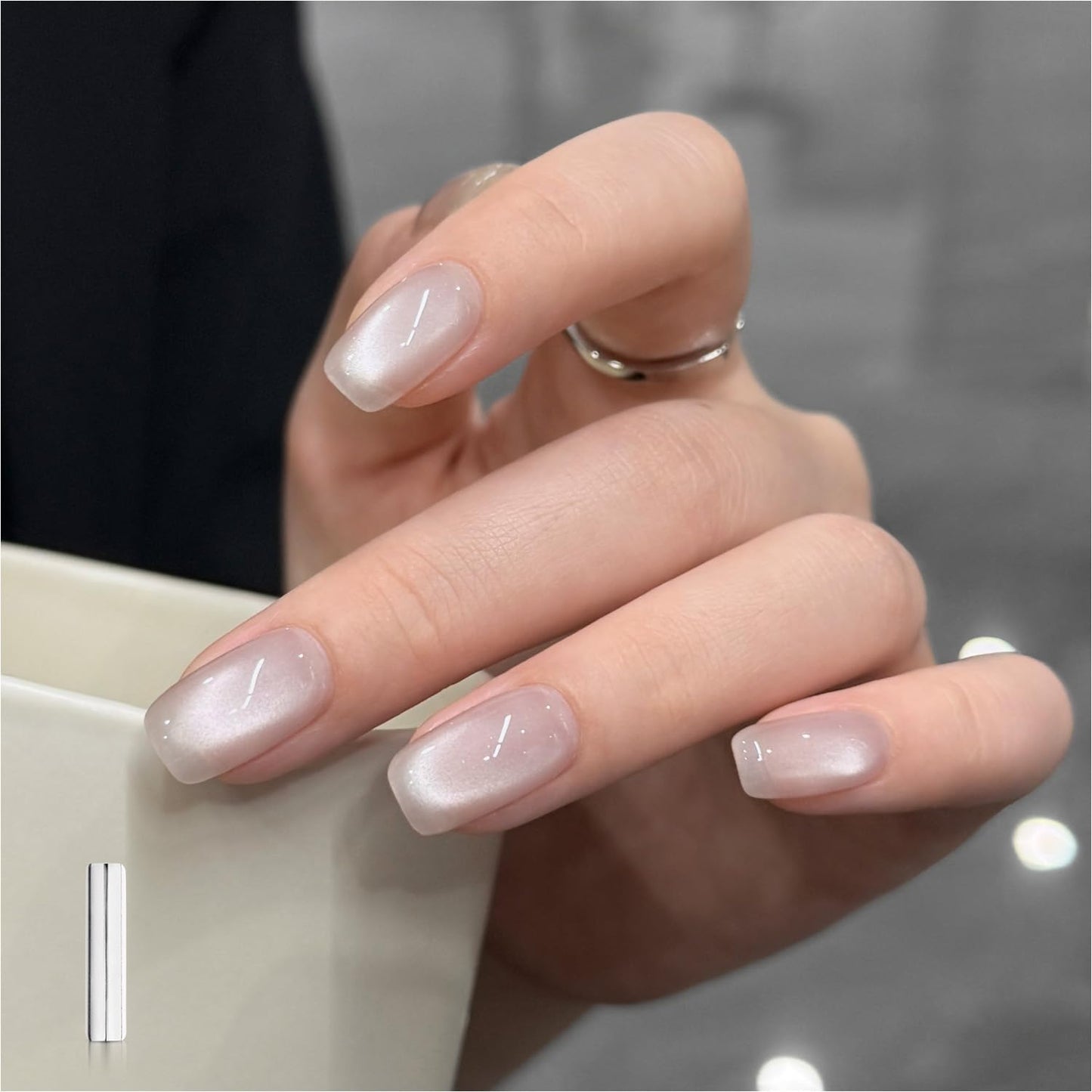 Glassy Cat Eye Gel Nail Polish - 16ml Holographic UV Gel with Magnet | Silvery Moonlight Reflective Finish