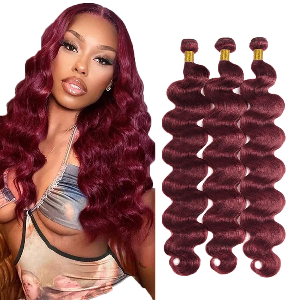 28 28 28 inch Burgundy Human Hair Bundles 99J Body Wave Bundles Red Human Hair Weave Bundle 99J Burgundy Color 300g