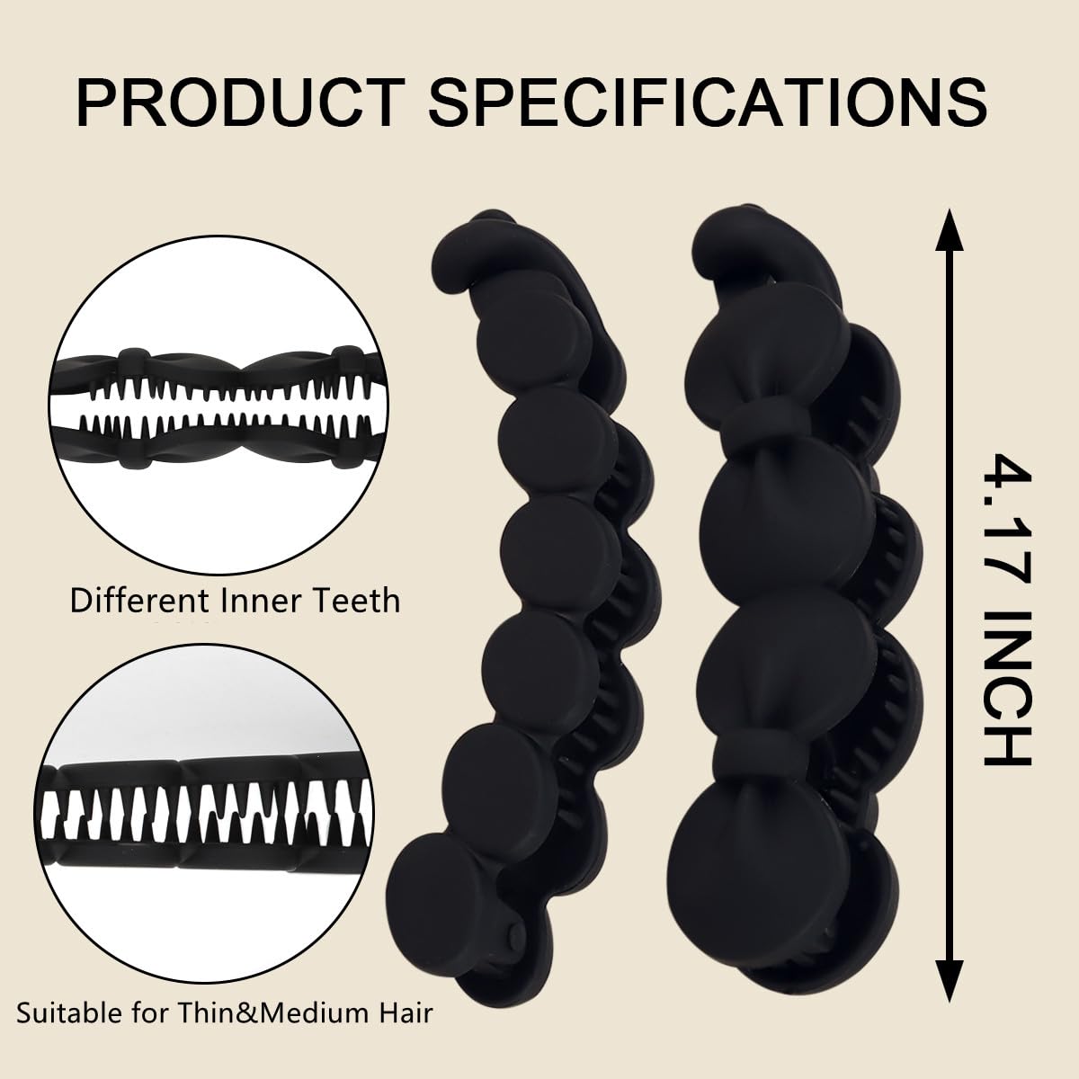 Hair Clips - 6PCS Bow Oval Banana Clips for Medium Thin Hair | 4.1 Inch Matte Strong Hold Half Ponytail Accessories