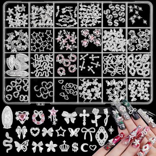 Silver Nail Charms 24 Styles 3D Religious & Decorative Nail Art Supplies