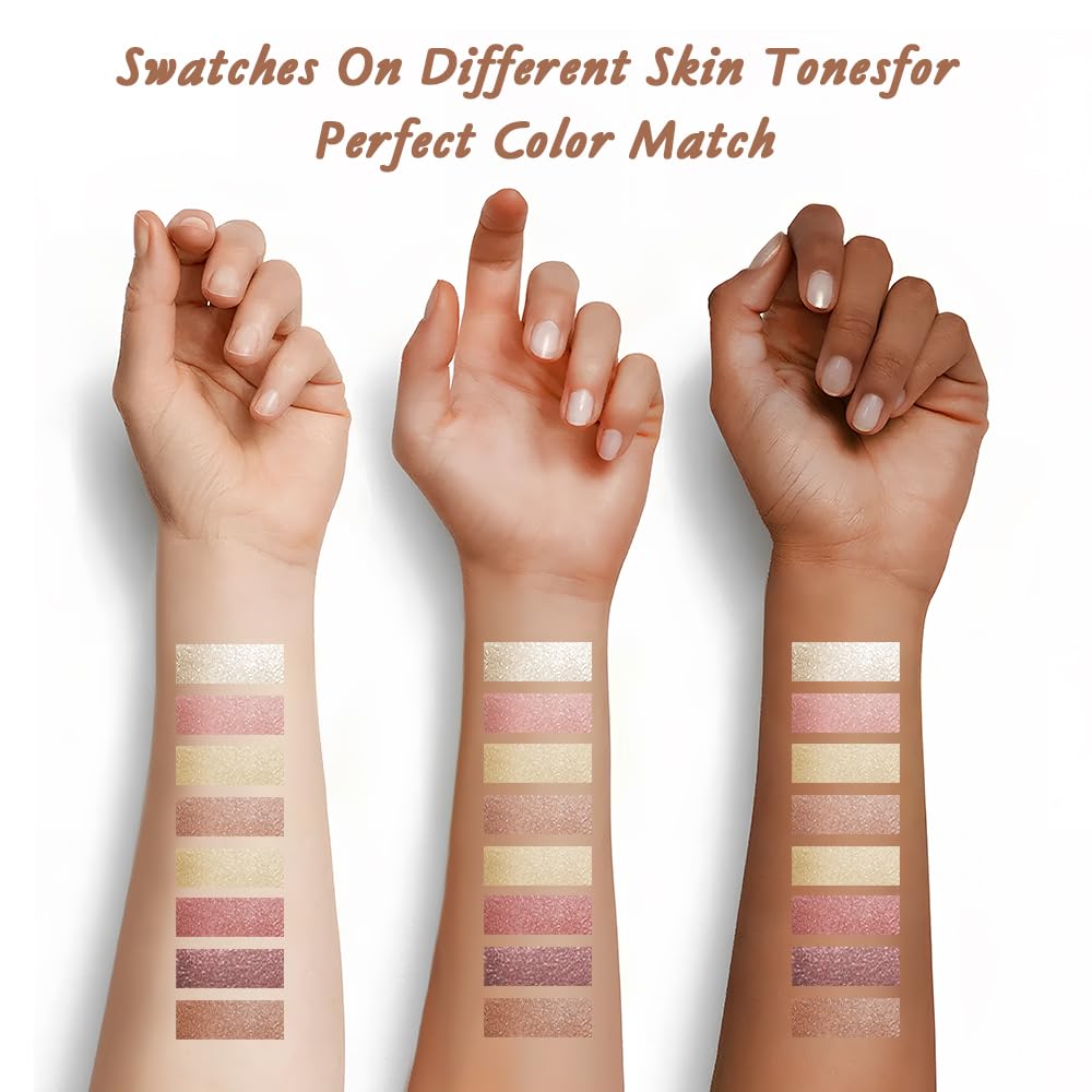 Warm Brown Gold Matte Shimmer Baked Eyeshadow Palette, 8 Color High Pigment Blendable Eye Shadow Makeup for Older Women, Travel Size Multi-Use Glam Look Vegan Cruelty-Free Sombras para 0jos 02#