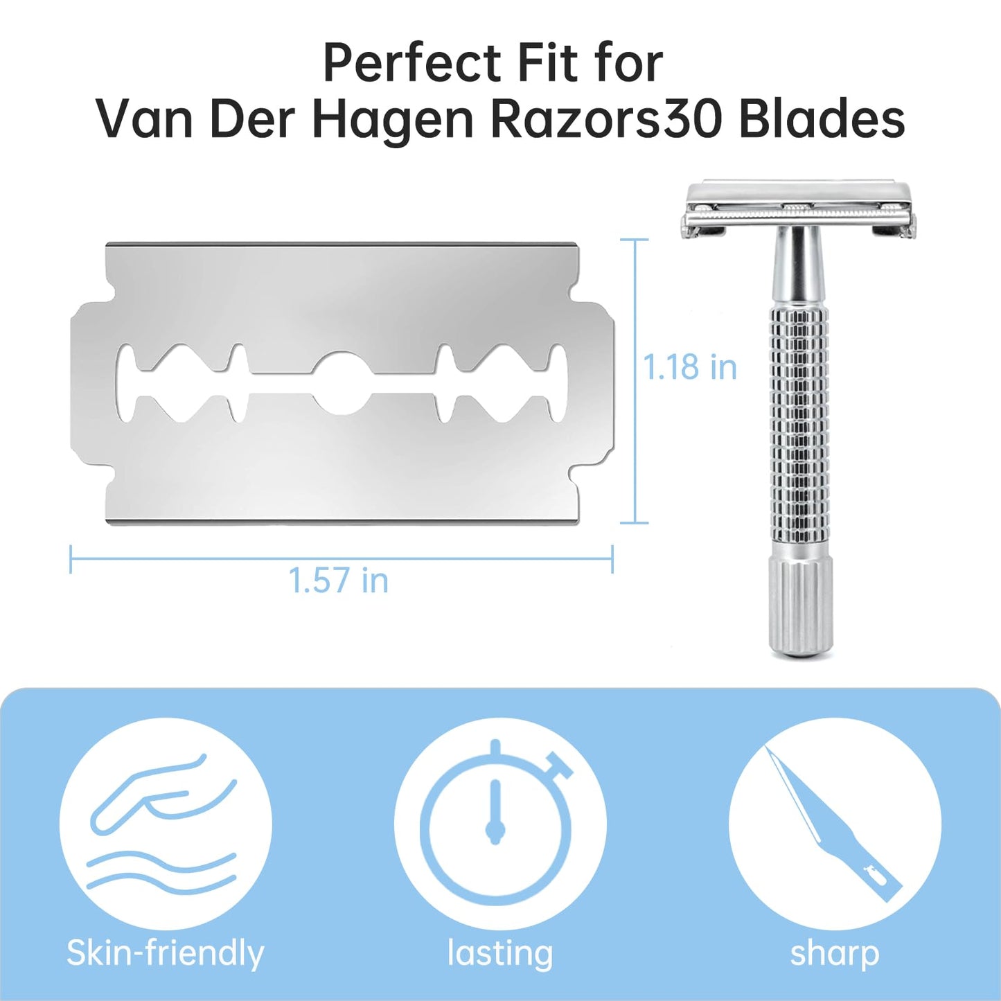 Double Edge Safety Razor Blades for Van Der Hagen, 30× Replacement Razor Blades Refills, Stainless Steel Razors Blade Refills, for Men's Safety and Straight Razors, Precise and Clean Shave, Only Blade