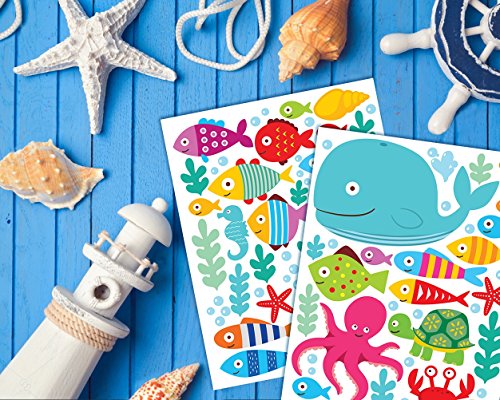 Ocean Fish Wall Decals - Cute Whale & Turtle Bathroom Stickers