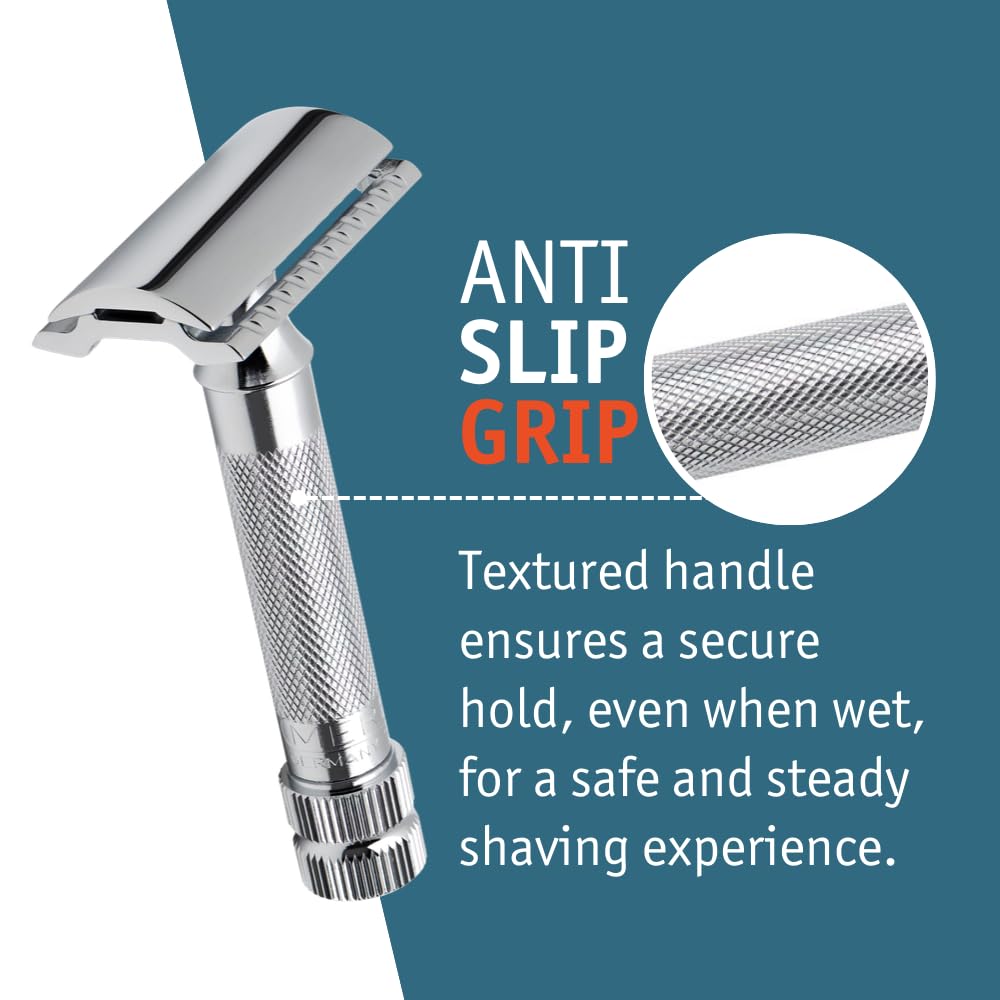 MERKUR 34C Short Handle Heavy Duty Classic Safety Razor Set with 10 Blades In A Box