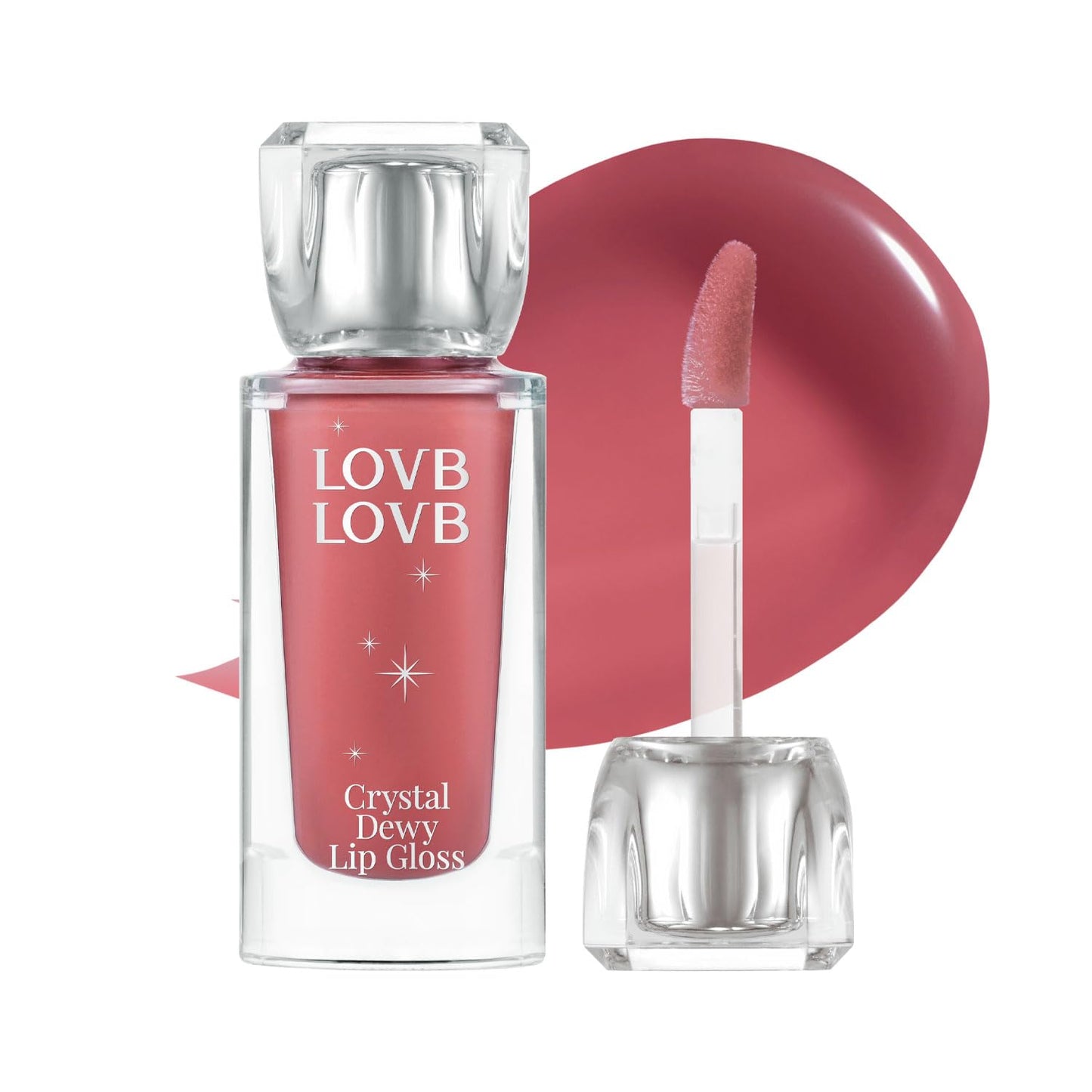 LOVB LOVB Crystal Dewy Lip Gloss | Lightweight & Non-Sticky | High-Shine & Long-Lasting | Hydrating Korean Lip Care Gloss | 0.17 oz. (02 CHARMING ROSE)