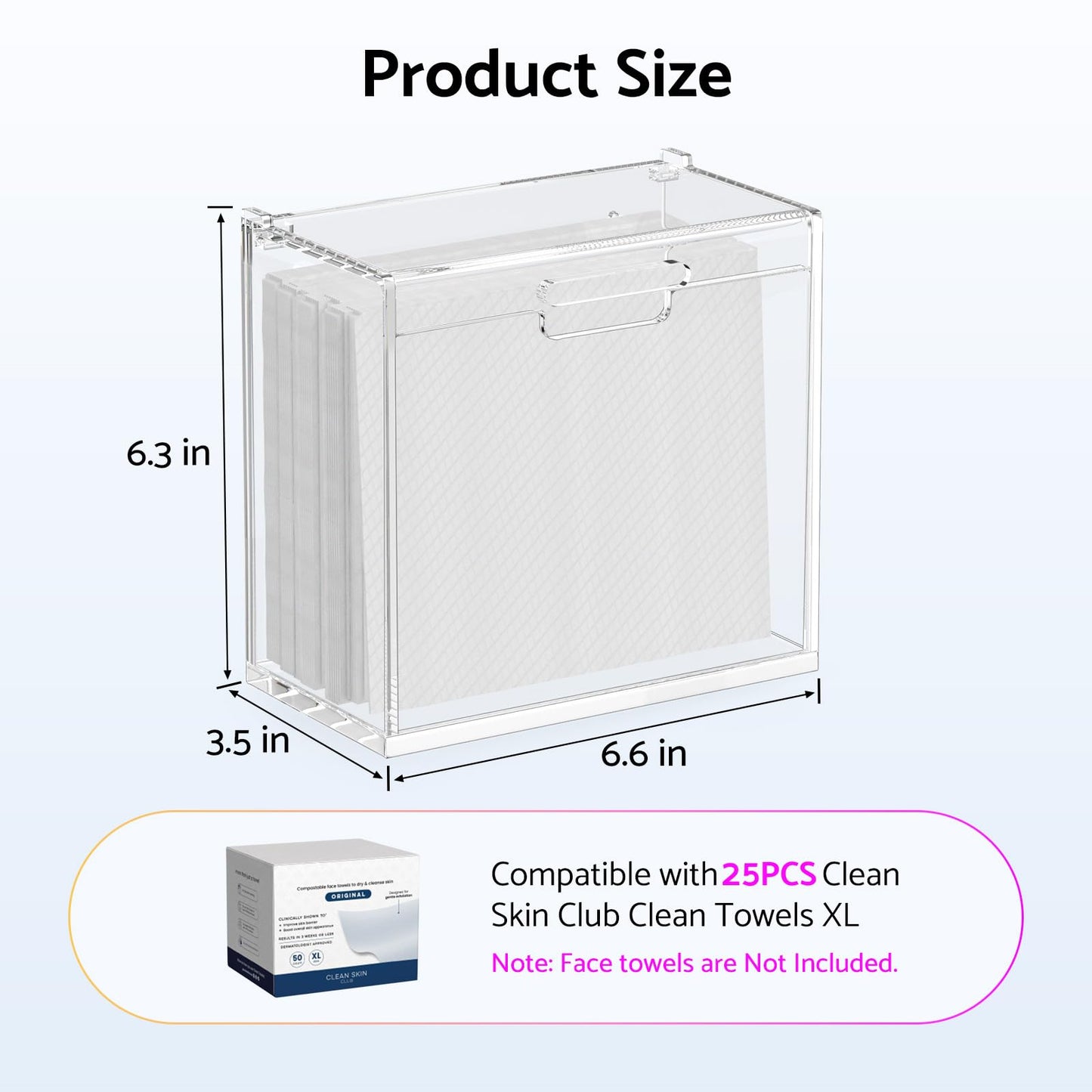 HlIMIEI Acrylic Disposable Face Towel Holder: Clean Skin Club Facial Towels Holder, Container for 25 Clean Towels XL (NOT Included), Waterproof Clear Face Cloth Storage Box for Bathroom Counter