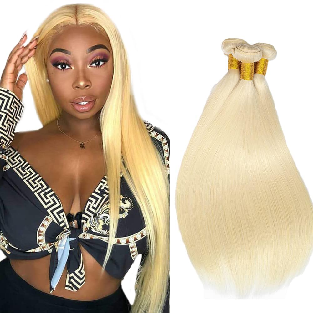 #613 Honey Blonde Bundles Human Hair Blonde Straight Bundles 22 24 26 Inch Unprocessed Brazilian Virgin Hair 3 Bundle 50 Gram Per Bundle Deals Quick Weave Hair For Woman
