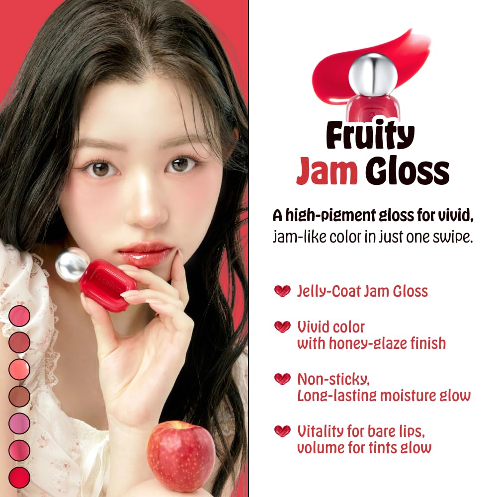 CORALHAZE Fruity Jam Gloss (502 Figgy Day) Watery Glass Lip Tint, High Shine, Non-Sticky, Jelly Glaze, Buildable Long-Lasting Lip Stain, Hydrating Lightweight, Vivid Glassy Korean Makeup