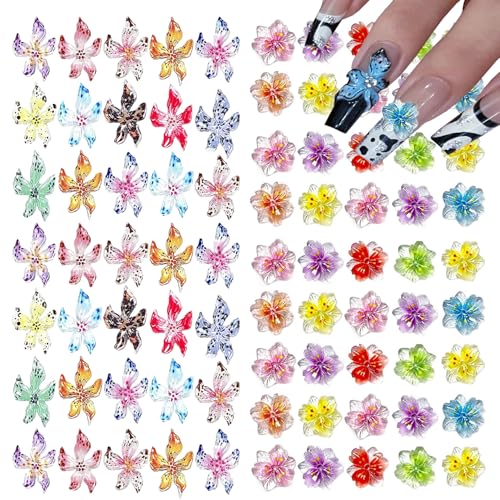 100Pcs 3D Colorful Flower Nail Charms for Nail Art - Hibiscus Design