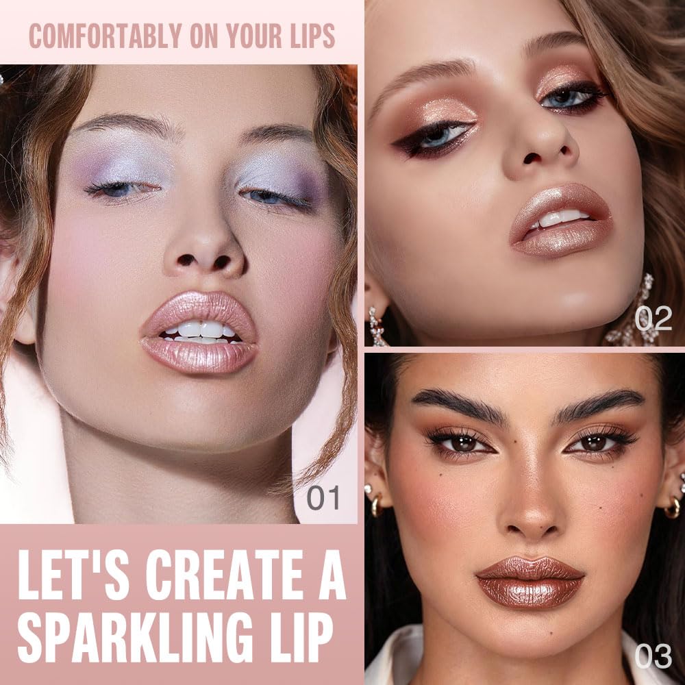 3Pcs Pink Nude Metallic Lip Liner & Lipstick Combo - Long Lasting, Waterproof, Hydrating Makeup