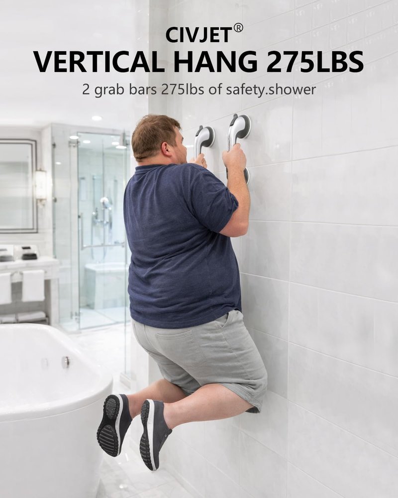 Shower Handles for Elderly Suction 2 Pack Grab Bars for Bathtubs and Showers, bar Safety 500 lbs Walls Handicap Heavy Duty Holder Hooks to Lift Large Tile Glass Suction Cups Tool Chair
