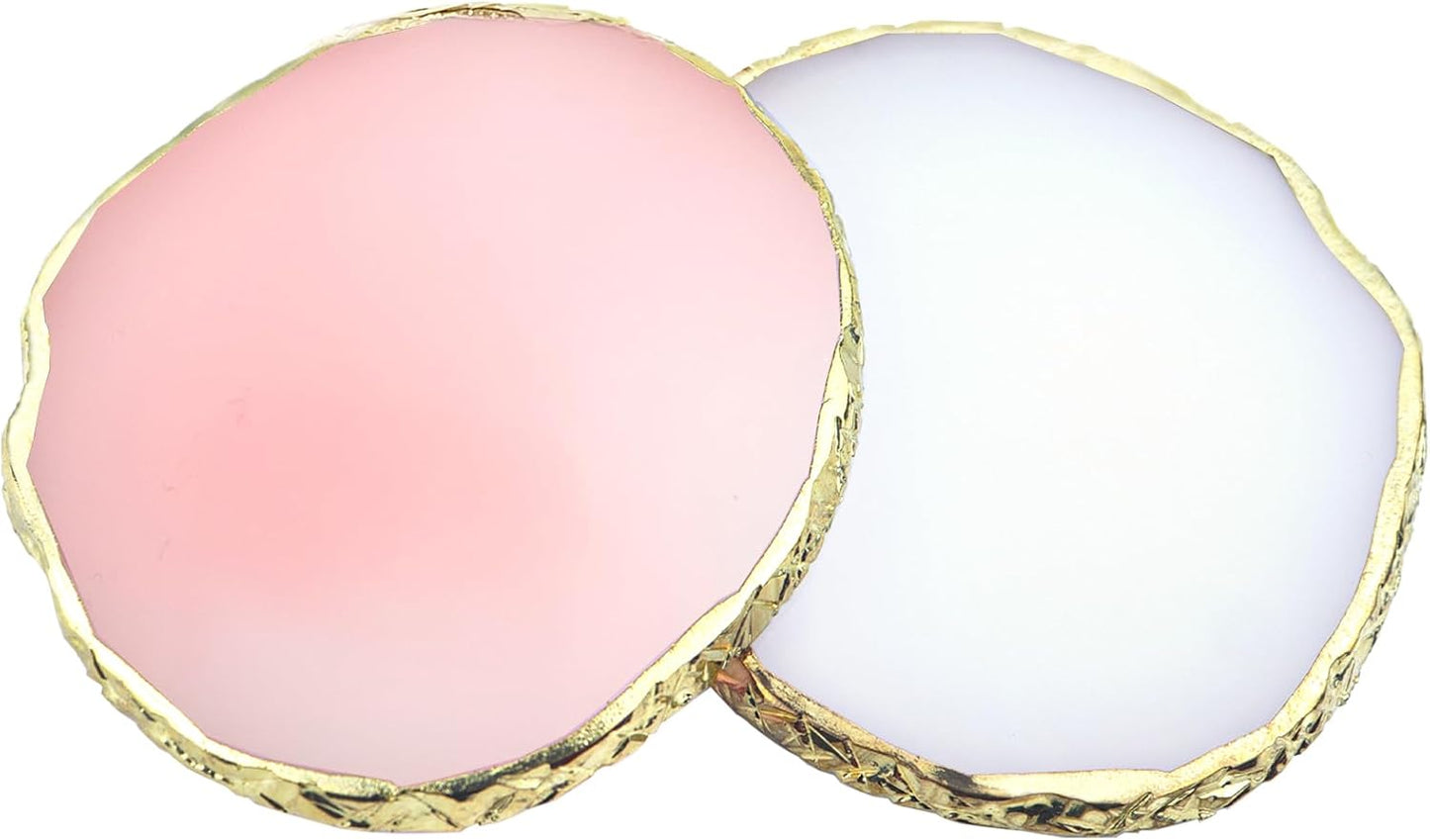 Nail Art Palette Set - 2Pcs Resin Nail Polish Holder with Gold Edge | White & Pink Display Board for Cosmetic Mixing