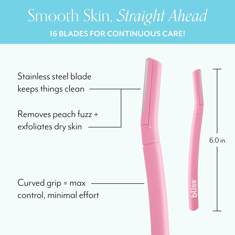 Bliss Stainless Steel Disposable Dermaplaning Tools | Facial Exfoliator and Eyebrow Razor to Dermaplane Peach Fuzz - 8 pack