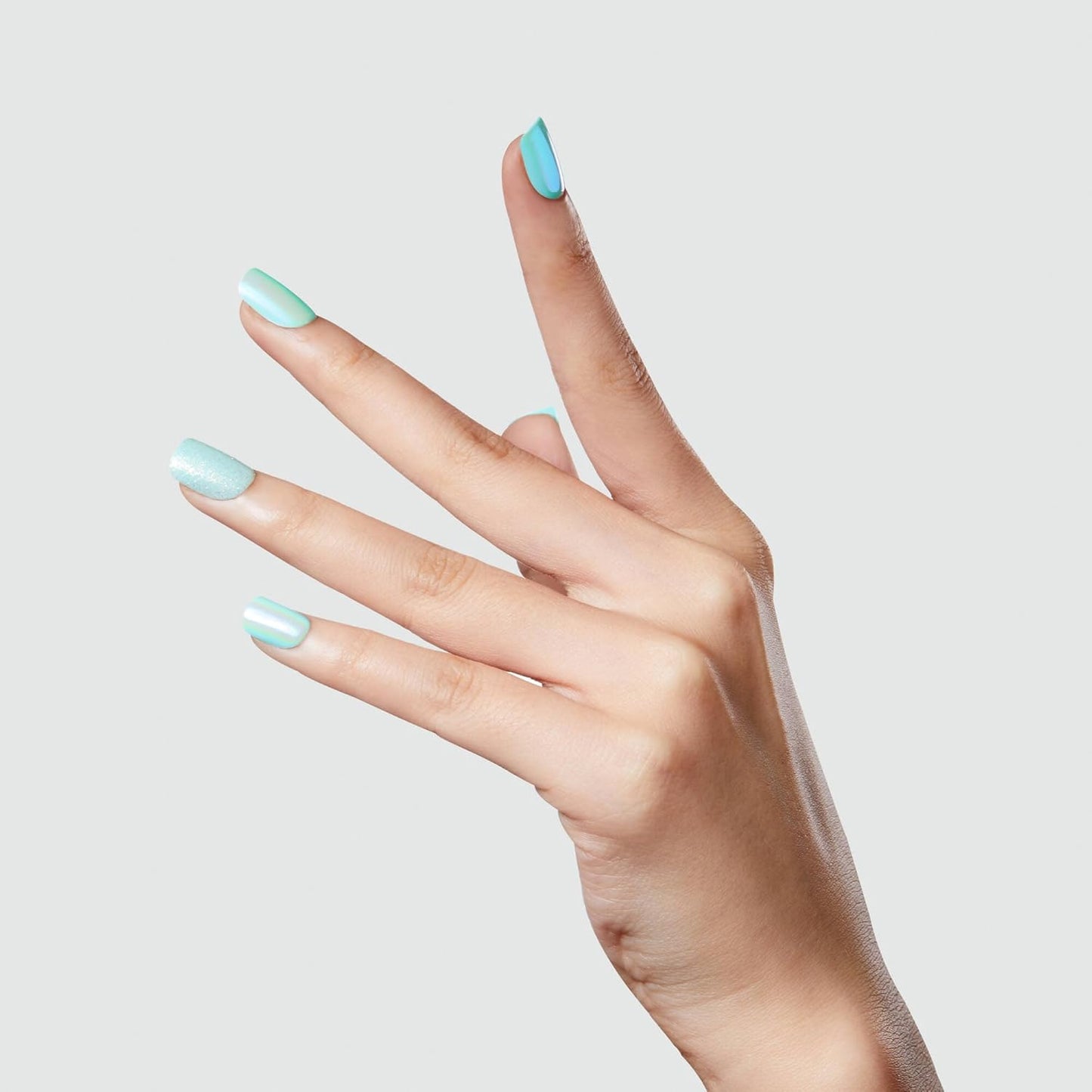 Kiss Impress No Glue Mani Press-On Nails - 'Rain Check' Blue Squoval Design | Short Size, 30 Nails & Accessories