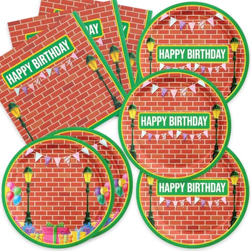 40-Piece Red Brick Wall Birthday Party Set - Plates & Napkins