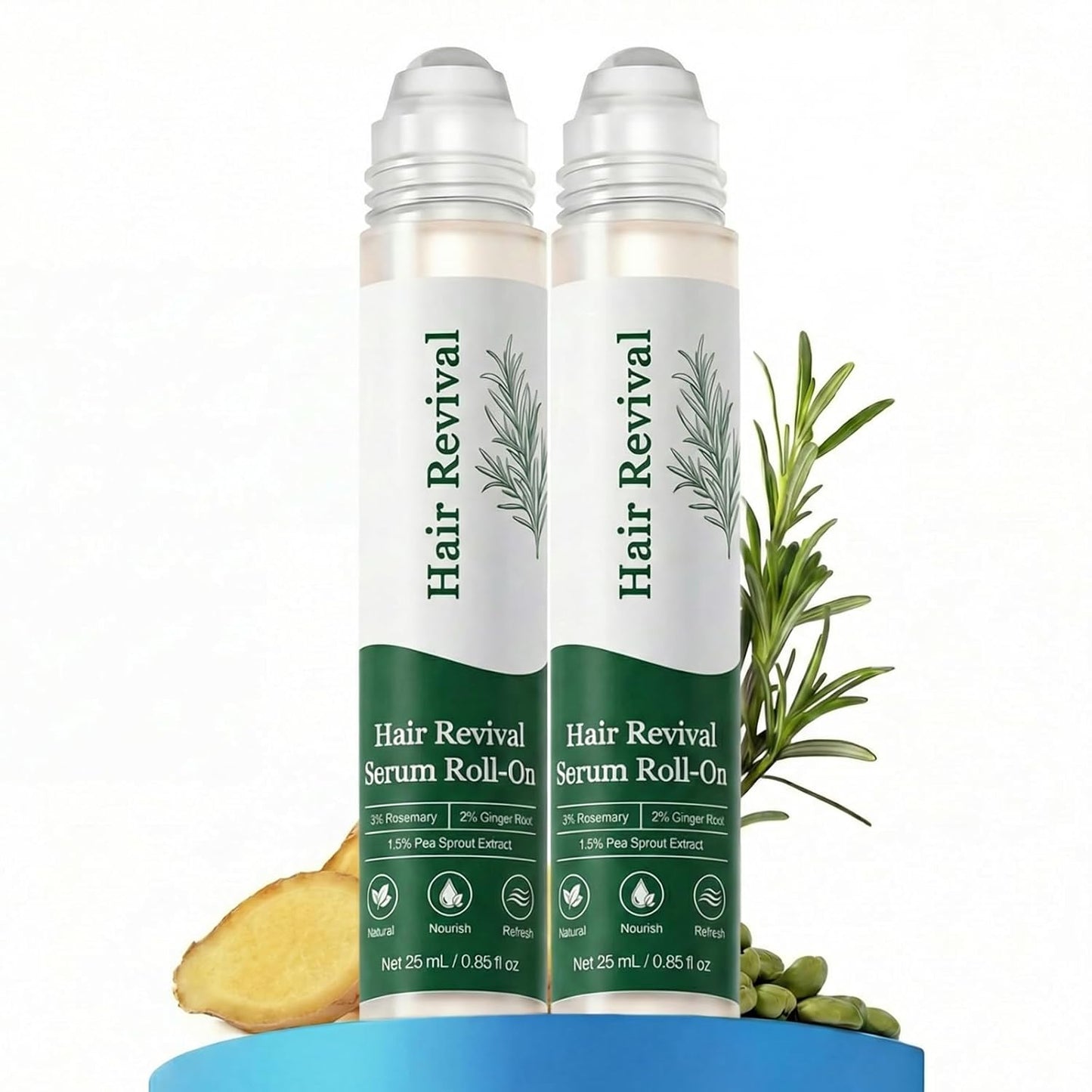 Hair Growth Serum Roll-On - Strengthens Roots & Reduces Shedding | 3% Rosemary, 2% Ginger, 0.85 Fl Oz (Pack of 2)