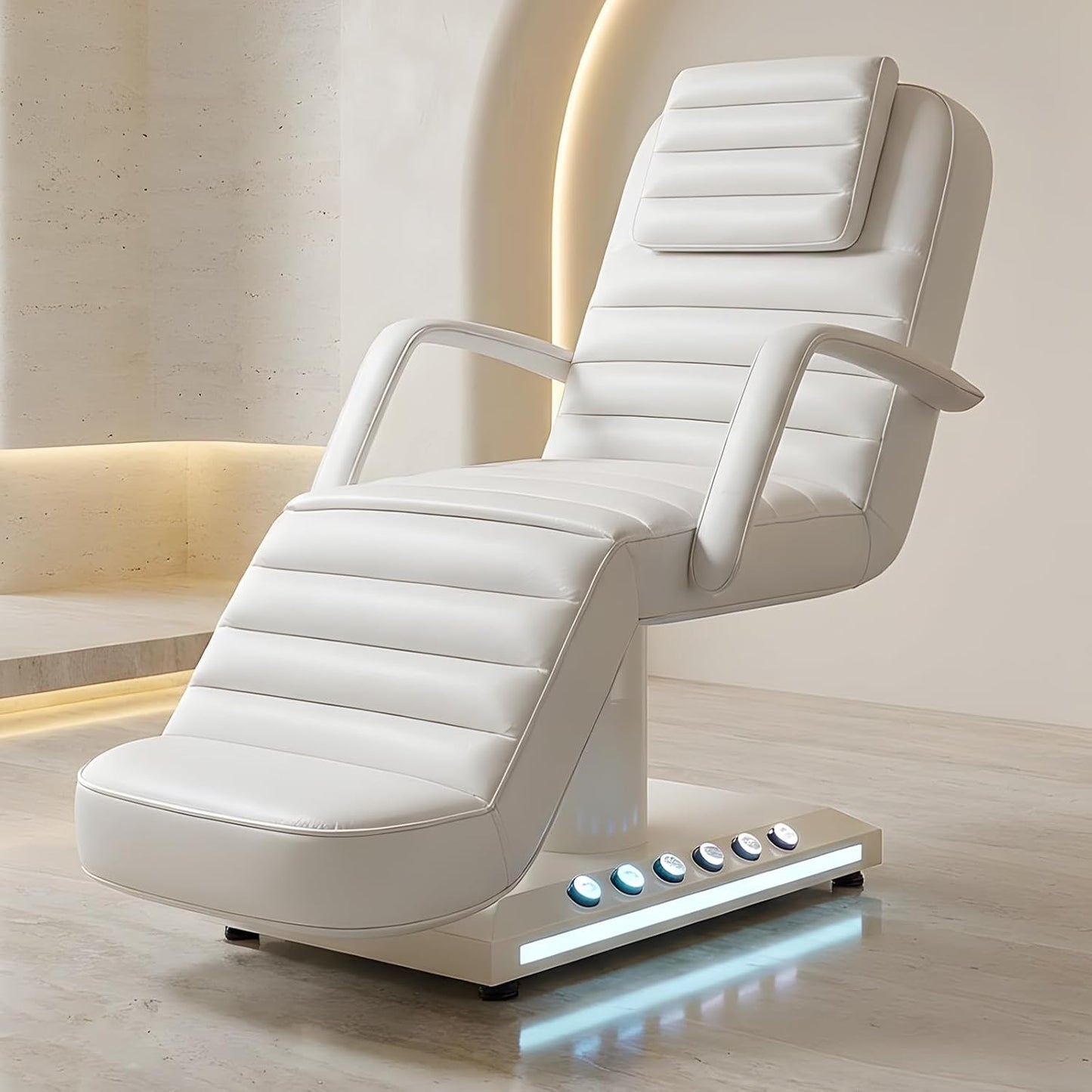 Electric Massage Table - Adjustable Facial Bed with LED Light | Removable Headrest & Armrest, 90° Back & Leg Adjustment (White)