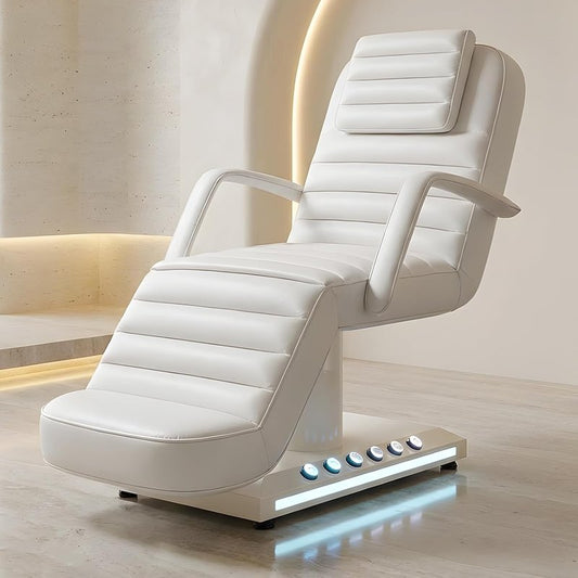 Electric Massage Table - Adjustable Facial Bed with LED Light | Removable Headrest & Armrest, 90° Back & Leg Adjustment (White)