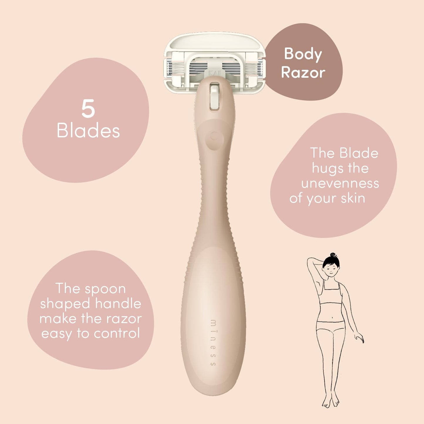 Kai Miness System Body Razor, Gentle Beauty Groomer for Hair Removal, Ideal for Sensitive Skin, Japanese Steel Removes Body Hair