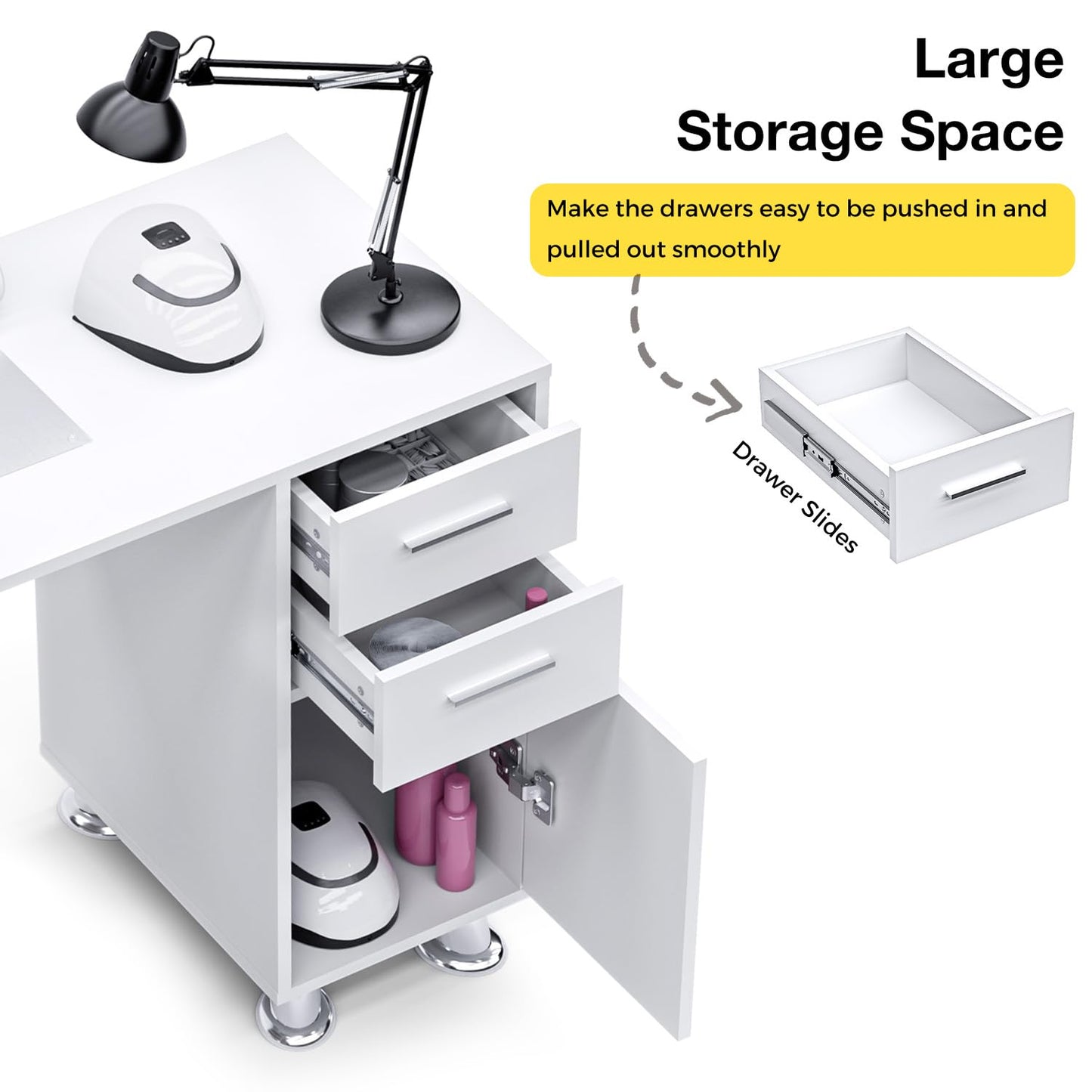 Manicure Table, Nail Tech Desk with Dust Collector, Acetone Resistant Nail Table Station with 4 Dust Bags & Wrist Rest, Beauty Salon Nail Supplies Workstation with Drawers Storage Cabinets, White