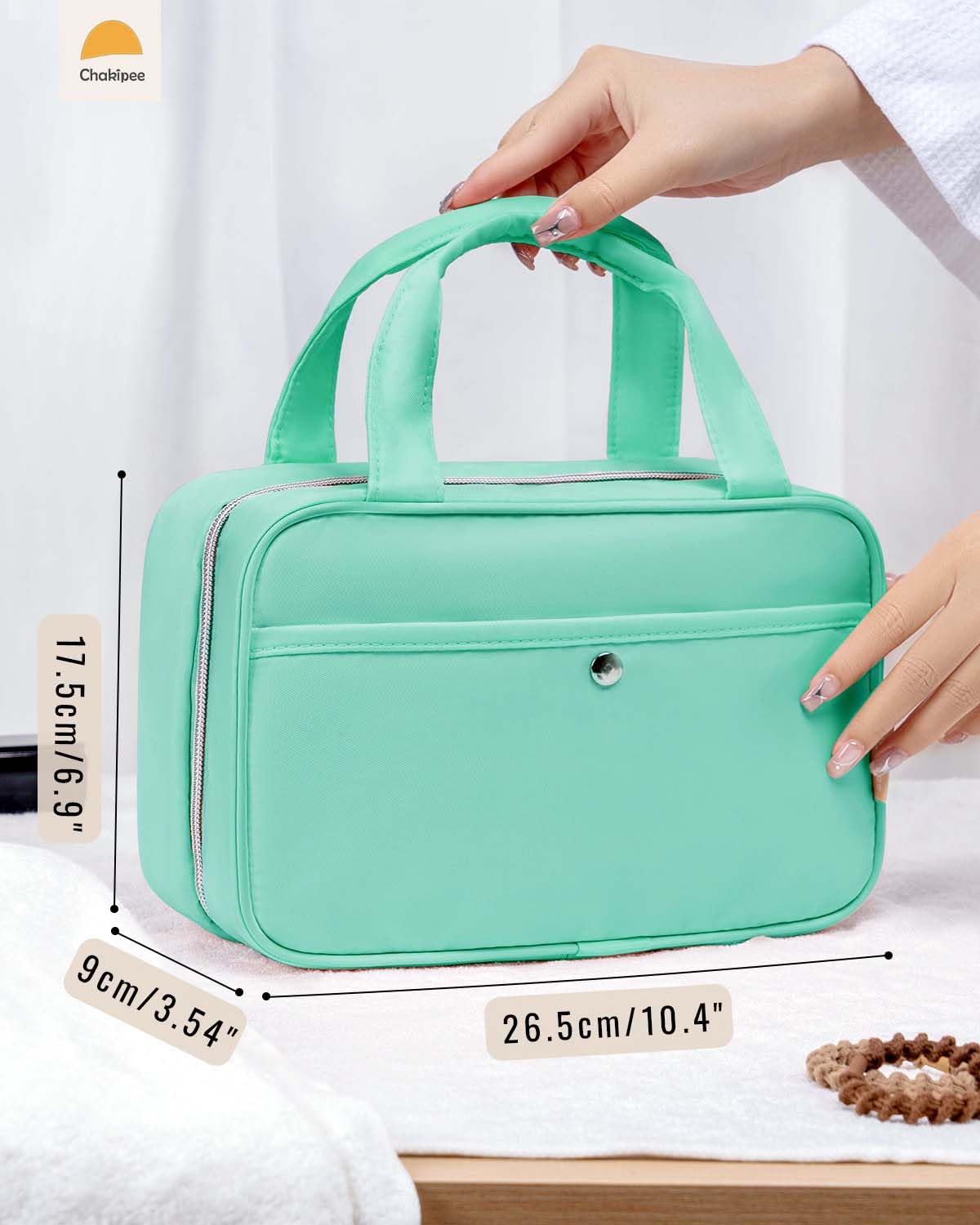 Chakipee Travel Hanging Toiletry Bag for Women - Waterproof Cosmetic Organizer with Clear Window, Lightweight Bathroom Bags for Essentials, Makeup, Shampoo, Toiletries Green, Medium